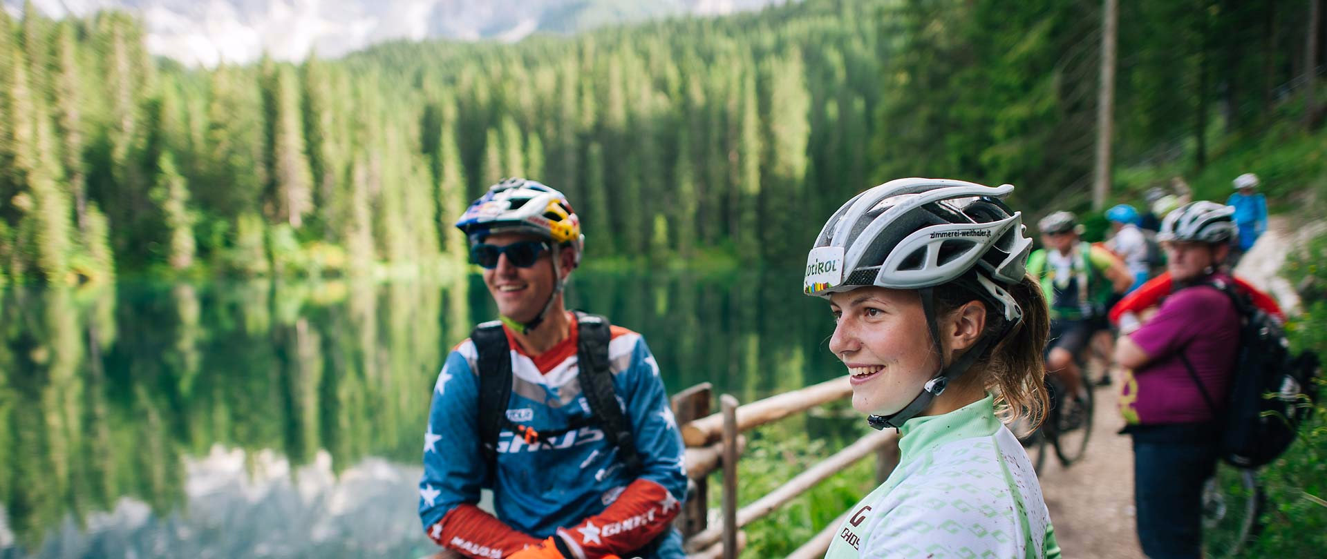 Mountain biking below the Latemar 